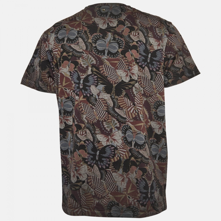 Pre Owned Valentino Grey Butterfly Print Cotton Crew Neck T-Shirt M