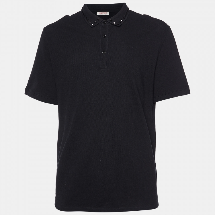 مملوكة مسبقًا Valentino Black Cotton Studded Collar Detail Polo T-Shirt 3XL