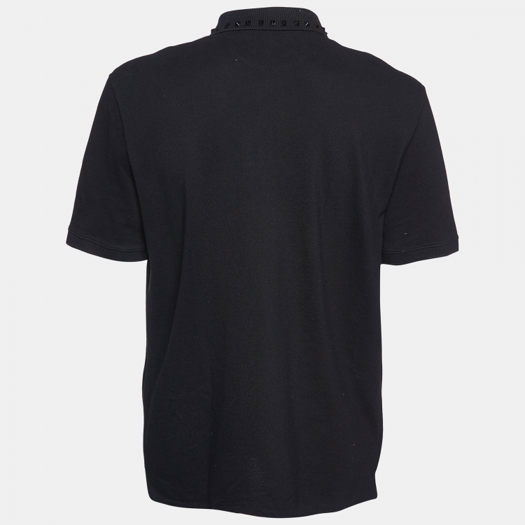 مملوكة مسبقًا Valentino Black Cotton Studded Collar Detail Polo T-Shirt 3XL
