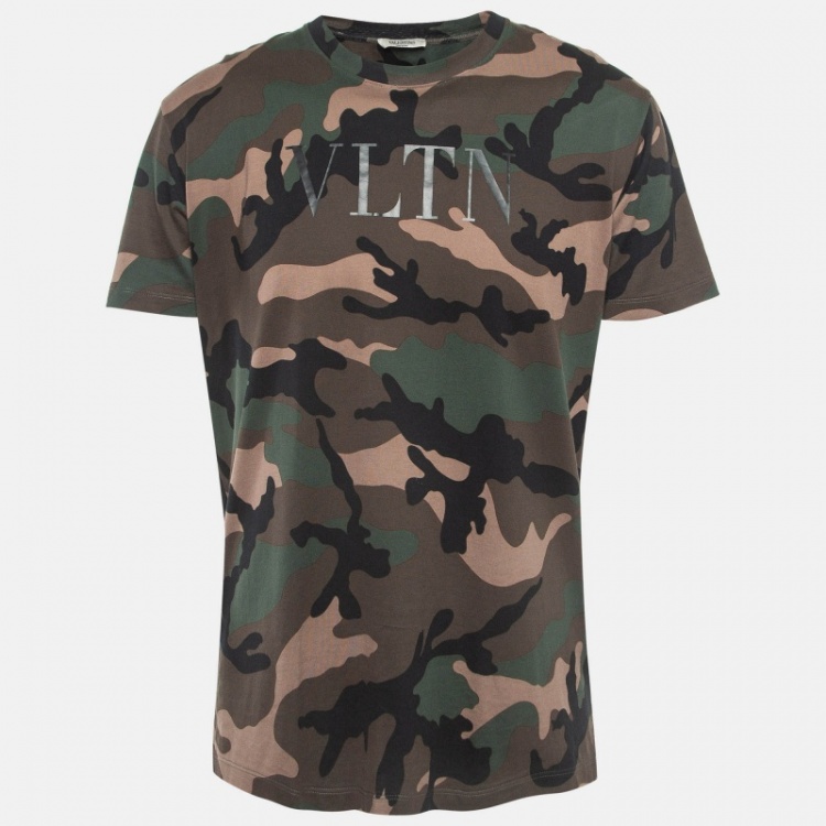 Pre Owned Valentino Green Camouflage VLTN Print Cotton T-Shirt L