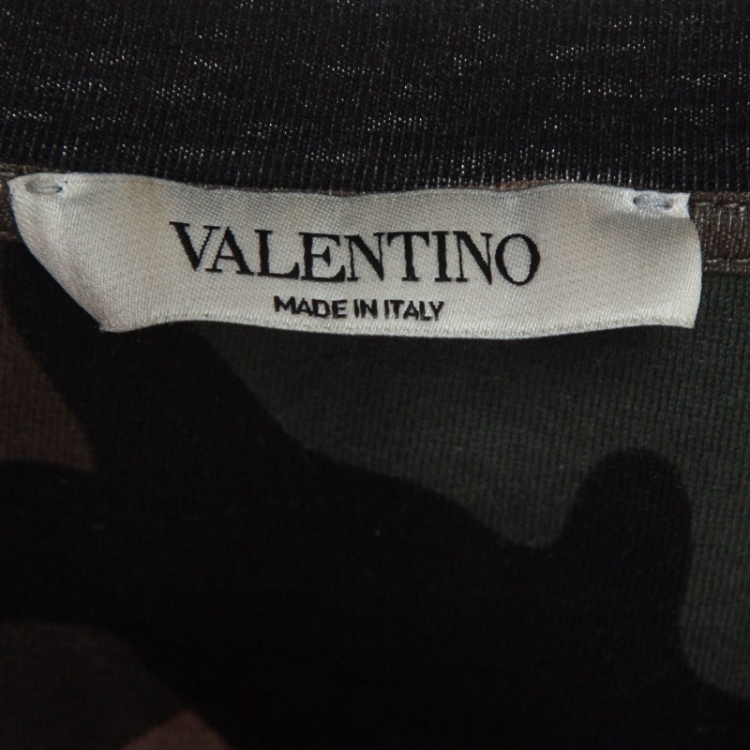 Pre Owned Valentino Green Camouflage VLTN Print Cotton T-Shirt L
