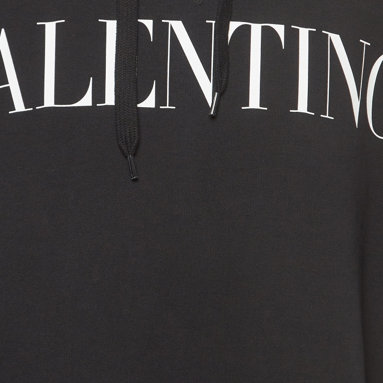 Pre Owned Valentino Black Printed Cotton Knit Hoodie L