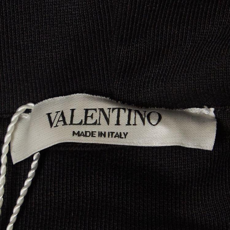 Pre Owned Valentino Black Printed Cotton Knit Hoodie L