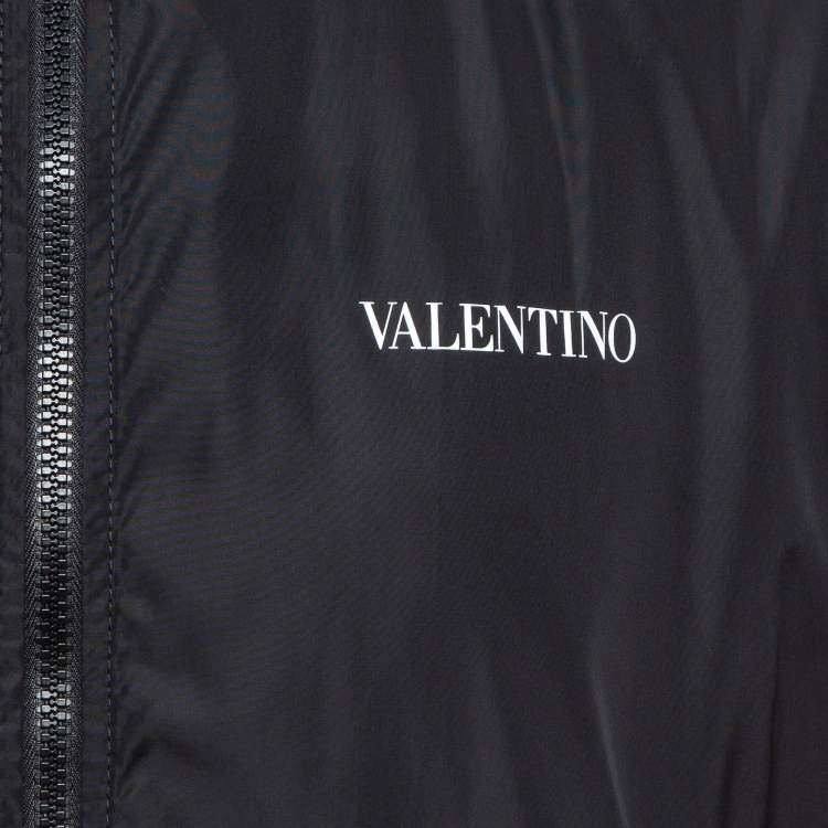 Pre Owned Valentino Black Synthetic Zip-Up Windbreaker Jacket M