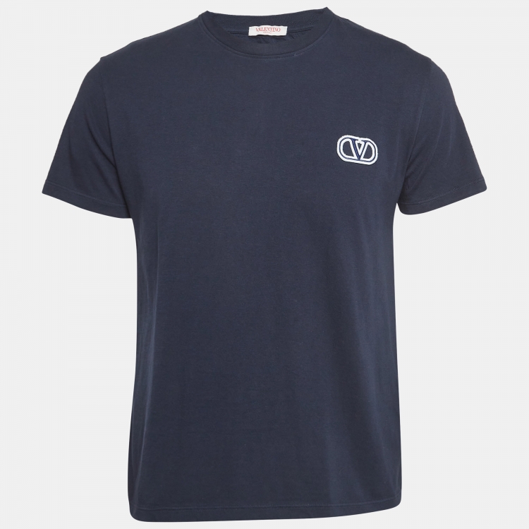 Tシャツ・カットソー VALENTINO Midnight blue stretch cotton shirt Valentino Garavani Midnight Blue Stretch Cotton Shirt – LOZURI®