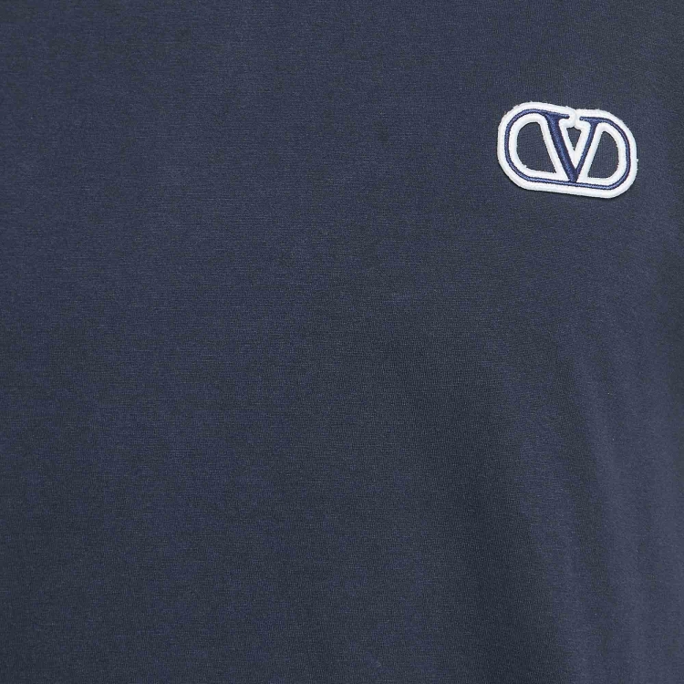 مملوكة مسبقًا Valentino Navy Blue Logo Applique Cotton T-Shirt M