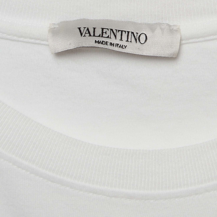 Pre Owned Valentino White/Red Logo Print Cotton Jersey T-Shirt S