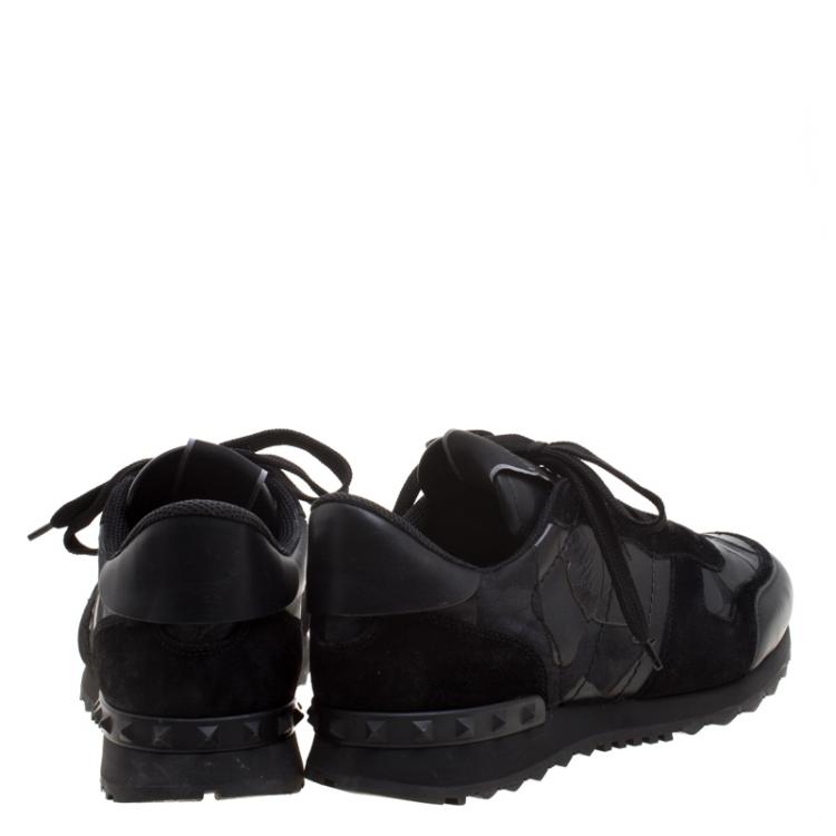 Pre Owned Valentino Black Camouflage Leather and Suede Rockrunner Sneakers Size 42