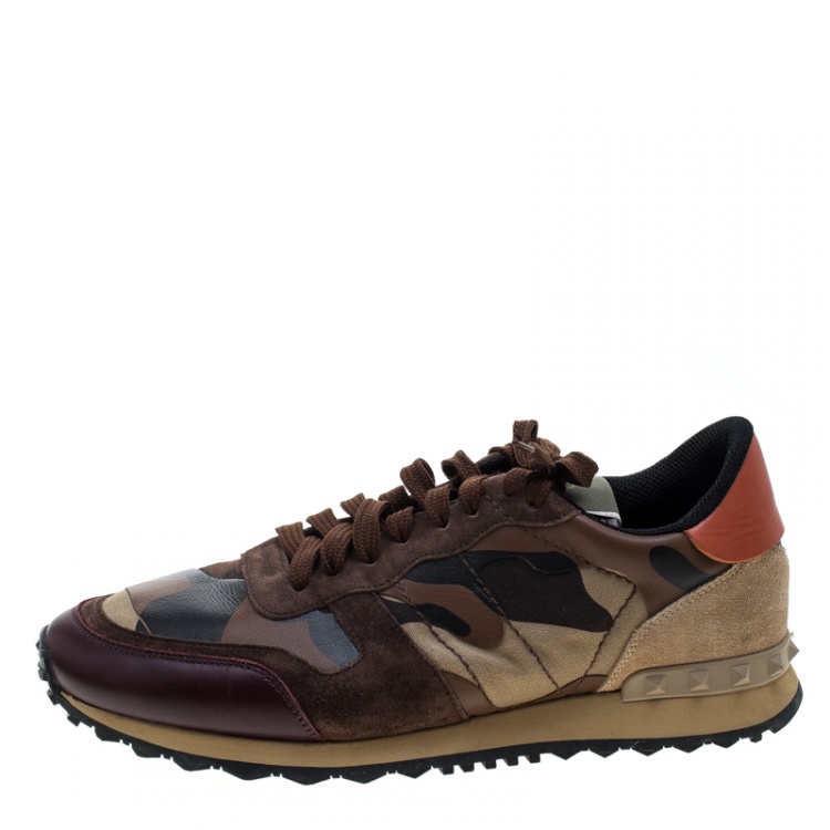 Pre Owned Valentino Multicolor Camouflage Canvas and Leather Rockrunner Sneakers Size 43