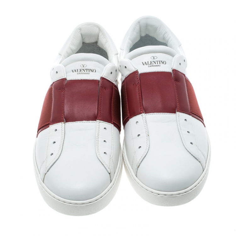 Pre Owned Valentino Two Tone Leather Striped Detail Slip On Sneakers Size 44