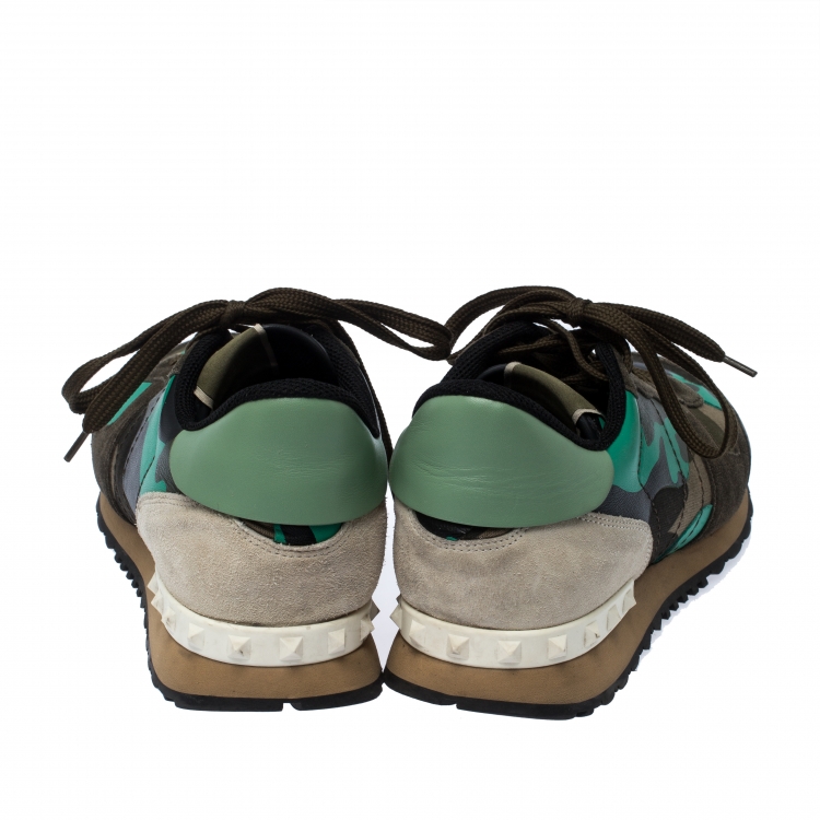 Pre Owned Valentino Multicolor Camouflage Printed Leather and Suede Rockrunner Sneakers Size 42