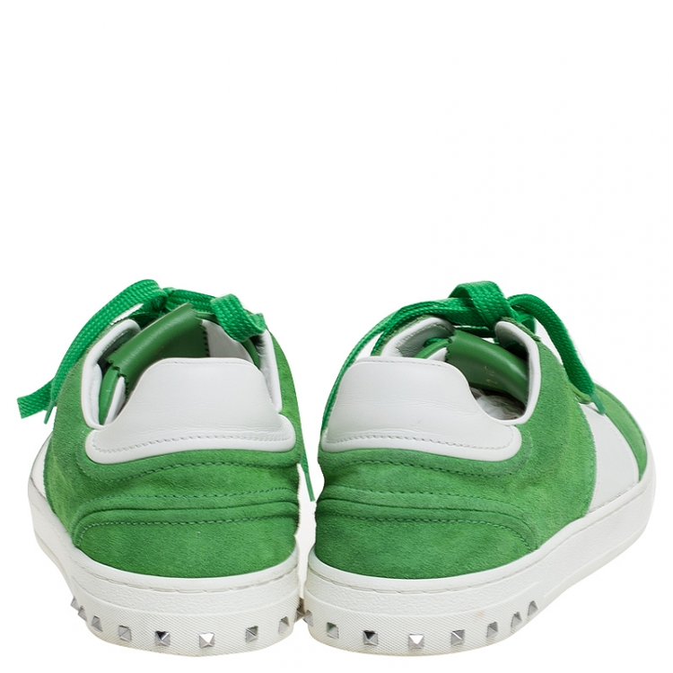 Pre Owned Valentino Green/White Suede and Leather Flycrew Lace Up Sneakers Size 42