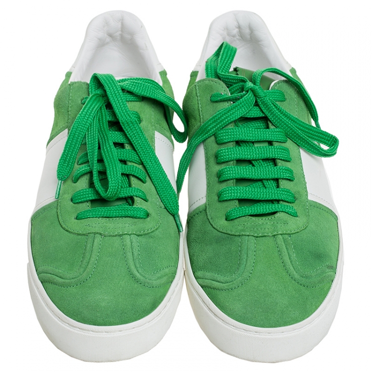 Pre Owned Valentino Green/White Suede and Leather Flycrew Lace Up Sneakers Size 42