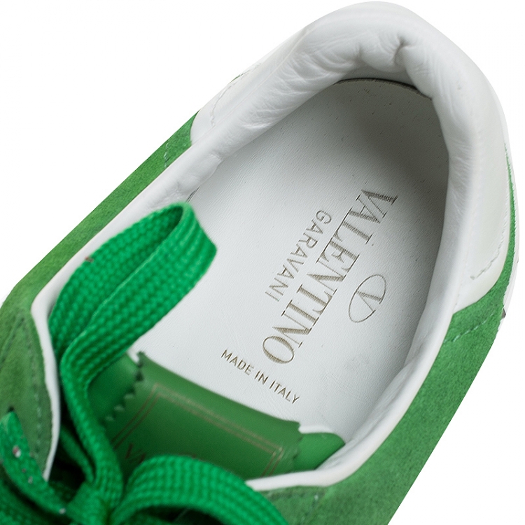 Pre Owned Valentino Green/White Suede and Leather Flycrew Lace Up Sneakers Size 42