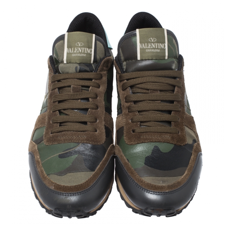 Pre Owned Valentino Multicolor Camouflage Printed Canvas And Leather Rockrunner Sneakers Size 40
