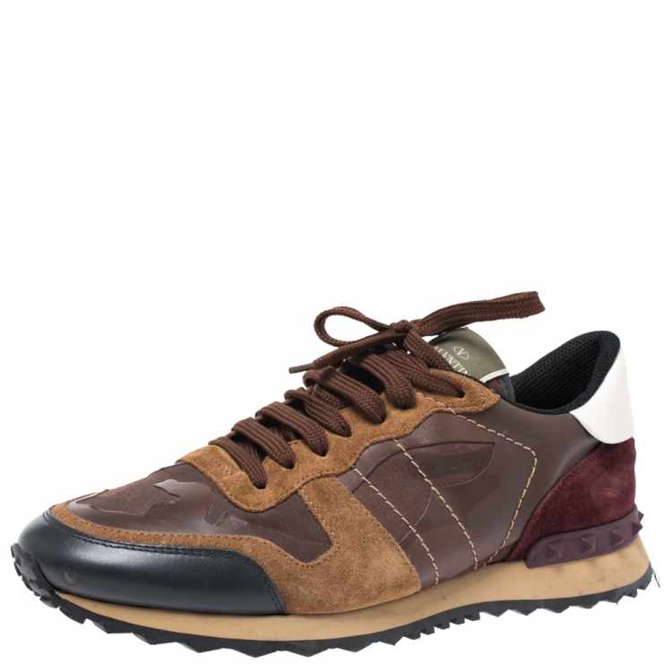 Pre Owned Valentino Multicolor Camouflage Printed Canvas And Leather Rockrunner Sneakers Size 41