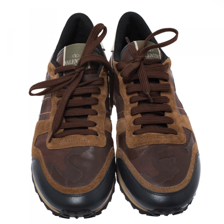 Pre Owned Valentino Multicolor Camouflage Printed Canvas And Leather Rockrunner Sneakers Size 41