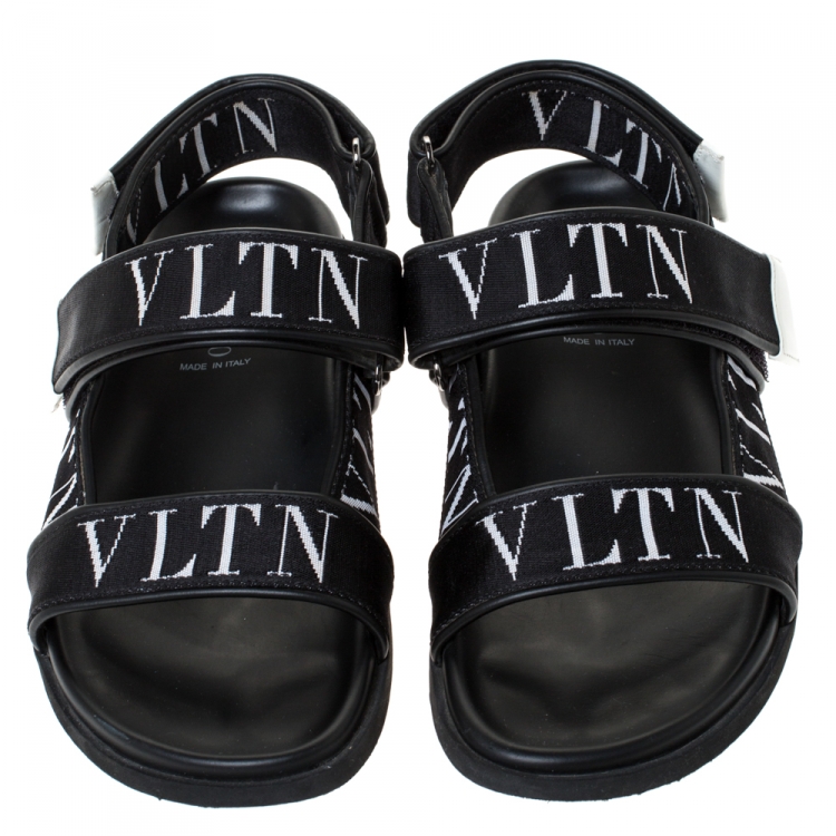 Pre Owned Valentino Black Fabric and Leather VLTN Band Sandals Size 41