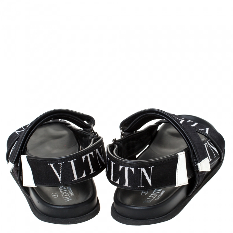 Pre Owned Valentino Black Fabric and Leather VLTN Band Sandals Size 41