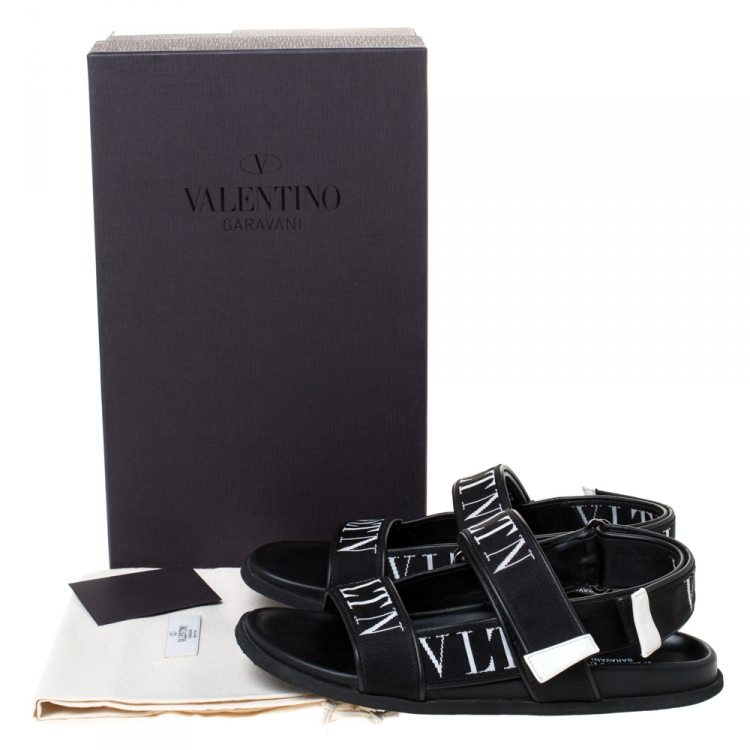 Pre Owned Valentino Black Fabric and Leather VLTN Band Sandals Size 41