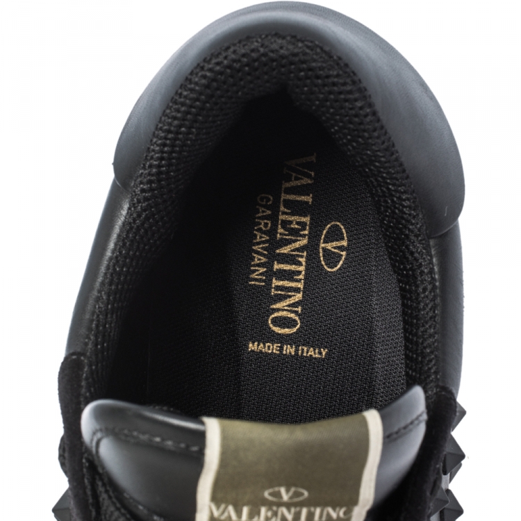 Pre Owned Valentino Black Leather and Suede Rockrunner Sneakers Size 42.5