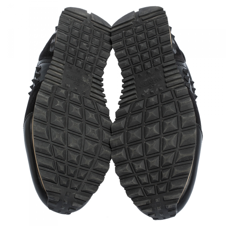Pre Owned Valentino Black Leather and Suede Rockrunner Sneakers Size 42.5