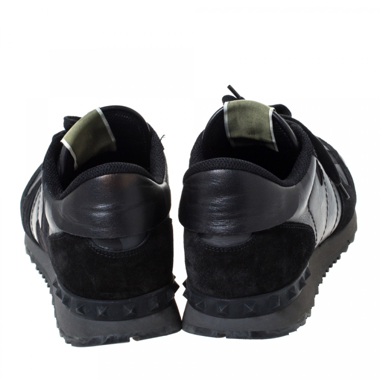 Pre Owned Valentino Black Camouflage Leather and Suede Rockrunner Sneakers Size 43