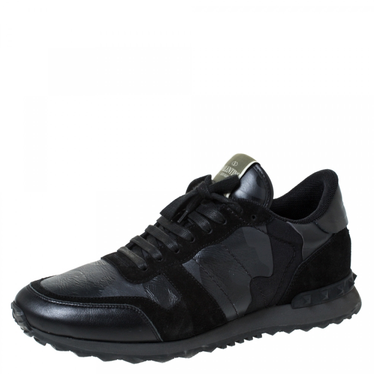 Black Camouflage Leather and Suede Sneakers Size 43 Valentino | TLC