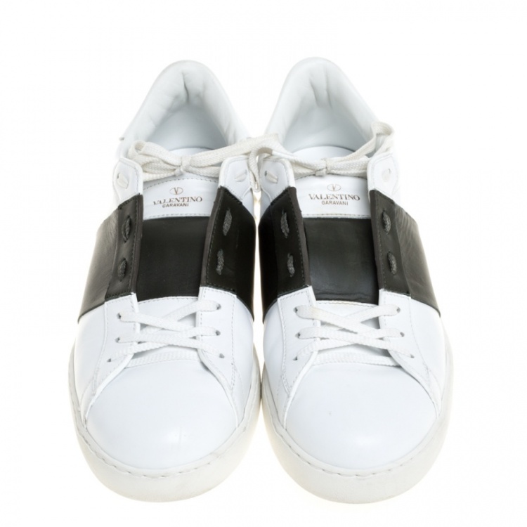 Pre Owned Valentino White/Mountain View Leather Open Sneakers Size 44