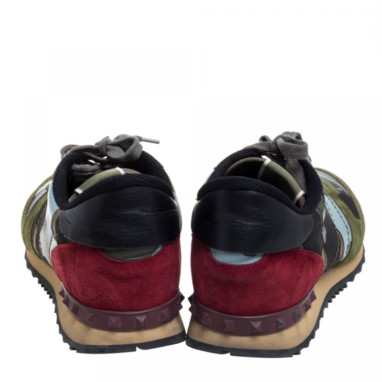 Pre Owned Valentino Multicolor Leather And Suede Rockstud Sneakers Size 44
