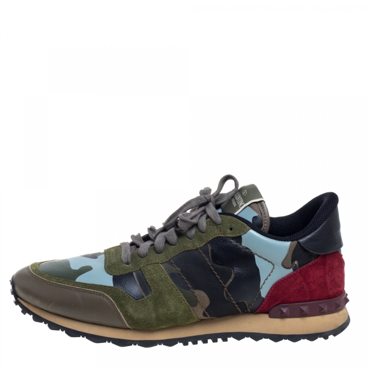 Pre Owned Valentino Multicolor Leather And Suede Rockstud Sneakers Size 44