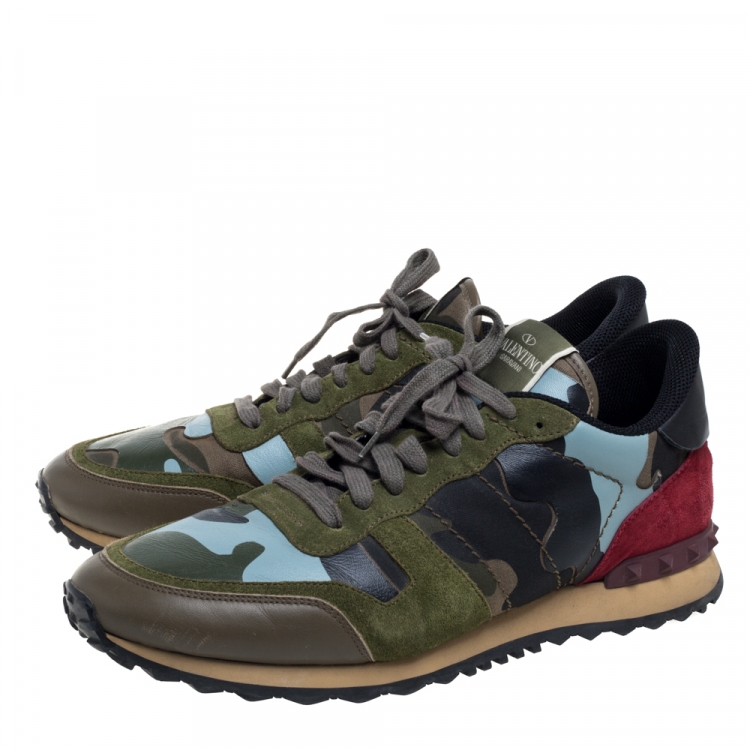 Pre Owned Valentino Multicolor Leather And Suede Rockstud Sneakers Size 44