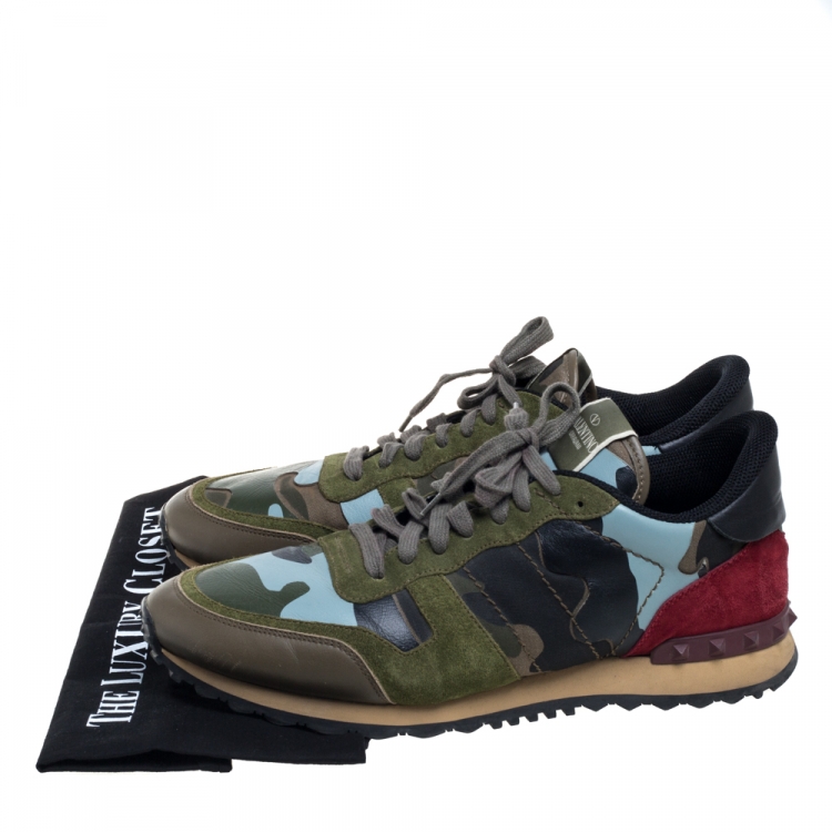 Pre Owned Valentino Multicolor Leather And Suede Rockstud Sneakers Size 44