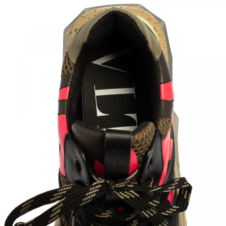 Pre Owned Valentino Multicolor Mesh And Leather Camouflage Bounce Low Top Sneakers Size 41