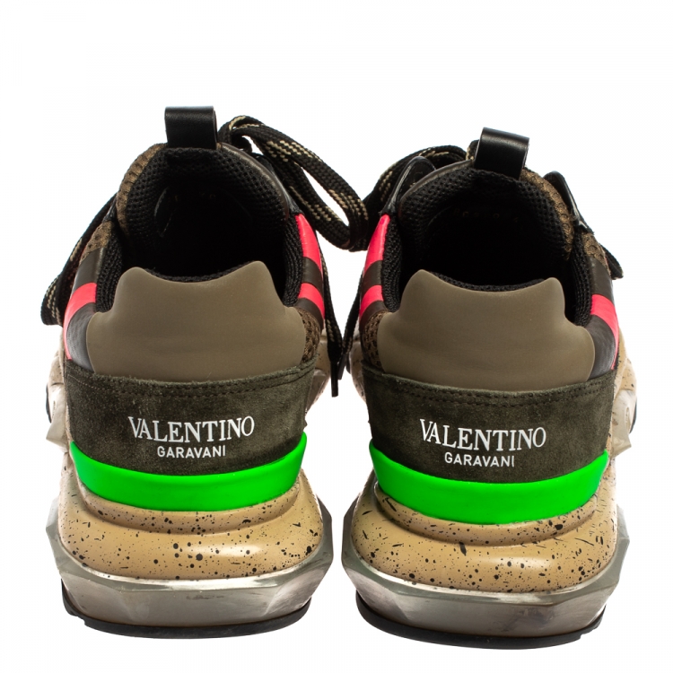 Pre Owned Valentino Multicolor Mesh And Leather Camouflage Bounce Low Top Sneakers Size 41