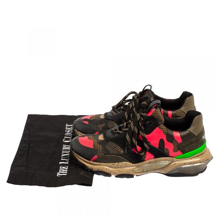 Pre Owned Valentino Multicolor Mesh And Leather Camouflage Bounce Low Top Sneakers Size 41