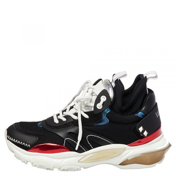 Pre Owned Valentino Multicolor Leather And Net Lace Up Sneakers Size 40