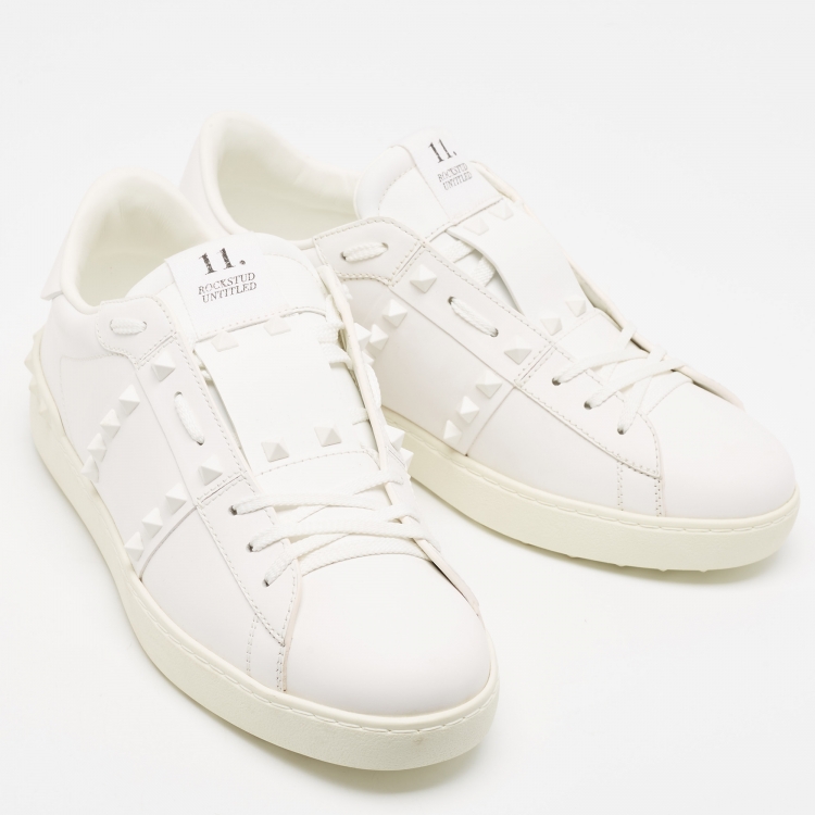 Pre Owned Valentino White Leather Ruckstud Low Top Sneakers Size 43