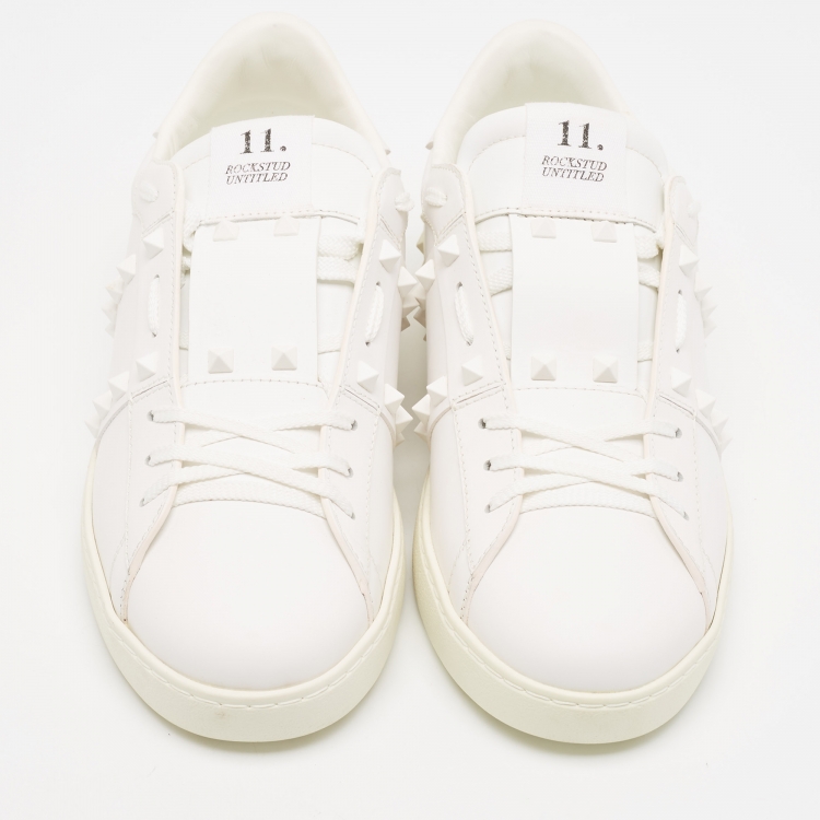 Pre Owned Valentino White Leather Ruckstud Low Top Sneakers Size 43