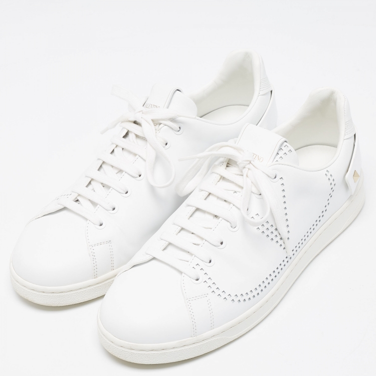 Pre Owned Valentino White Leather Backnet Sneakers Size 42