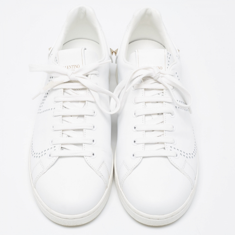 Pre Owned Valentino White Leather Backnet Sneakers Size 42