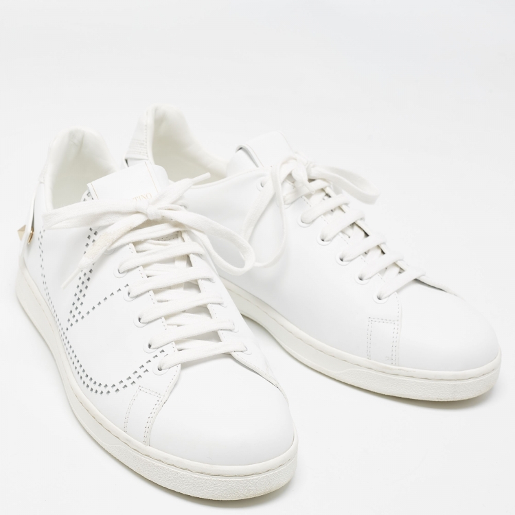 Pre Owned Valentino White Leather Backnet Sneakers Size 42
