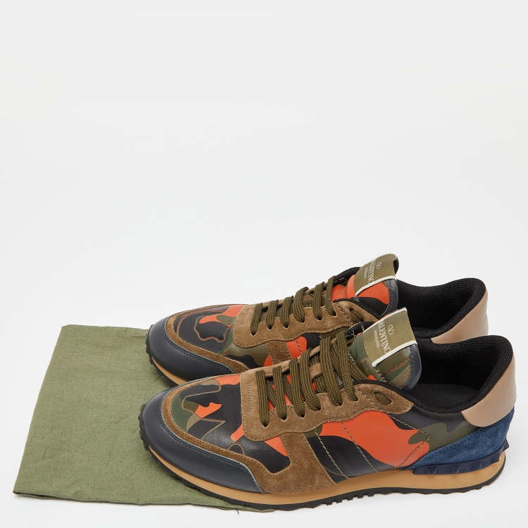 Pre Owned Valentino Multicolor Camouflage Print Canvas, Leather and Suede Rockrunner Low-Top Sneakers Size 42