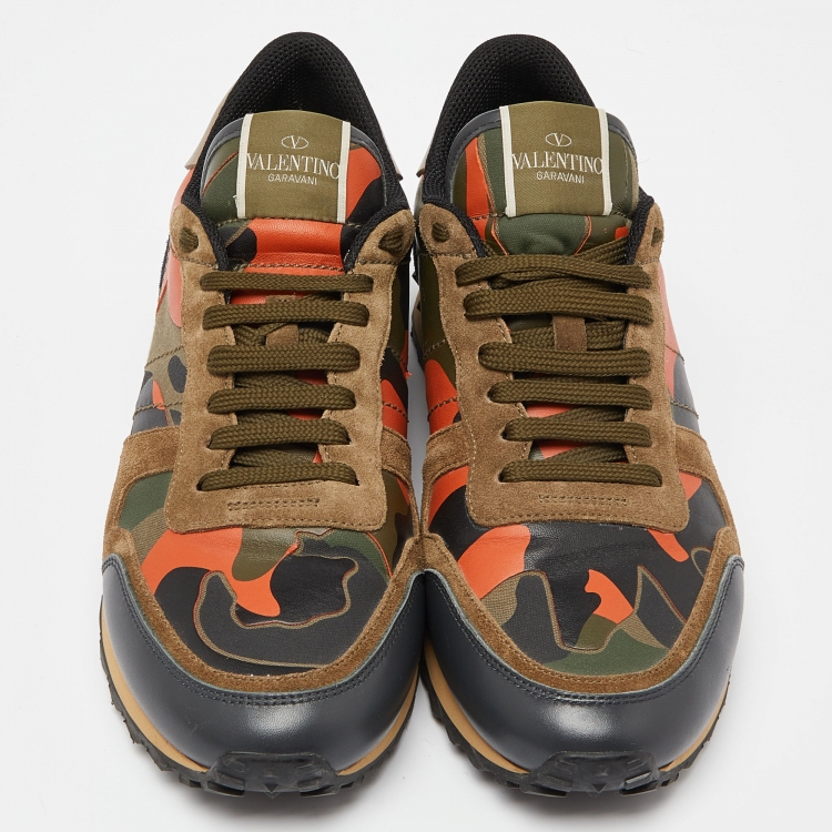 Pre Owned Valentino Multicolor Camouflage Print Canvas, Leather and Suede Rockrunner Low-Top Sneakers Size 42