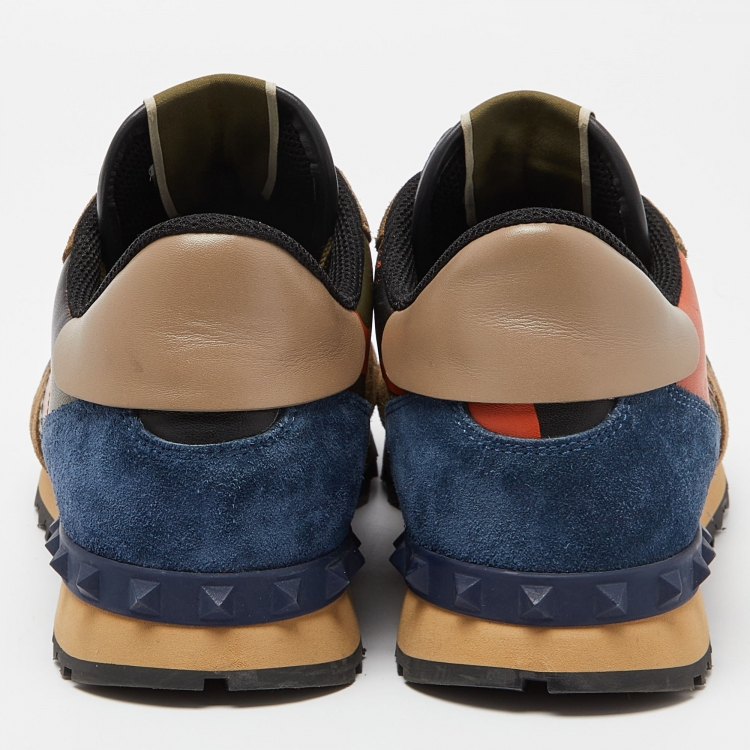 Pre Owned Valentino Multicolor Camouflage Print Canvas, Leather and Suede Rockrunner Low-Top Sneakers Size 42