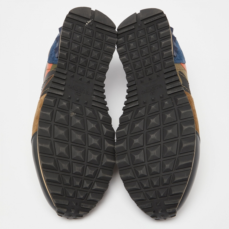 Pre Owned Valentino Multicolor Camouflage Print Canvas, Leather and Suede Rockrunner Low-Top Sneakers Size 42