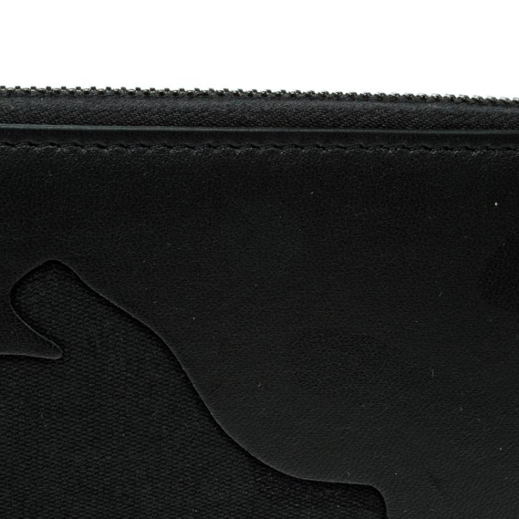 Pre Owned Valentino Black Camouflage Leather Noir Zip Around Wallet