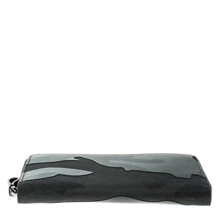 Pre Owned Valentino Black Camouflage Leather Noir Zip Around Wallet