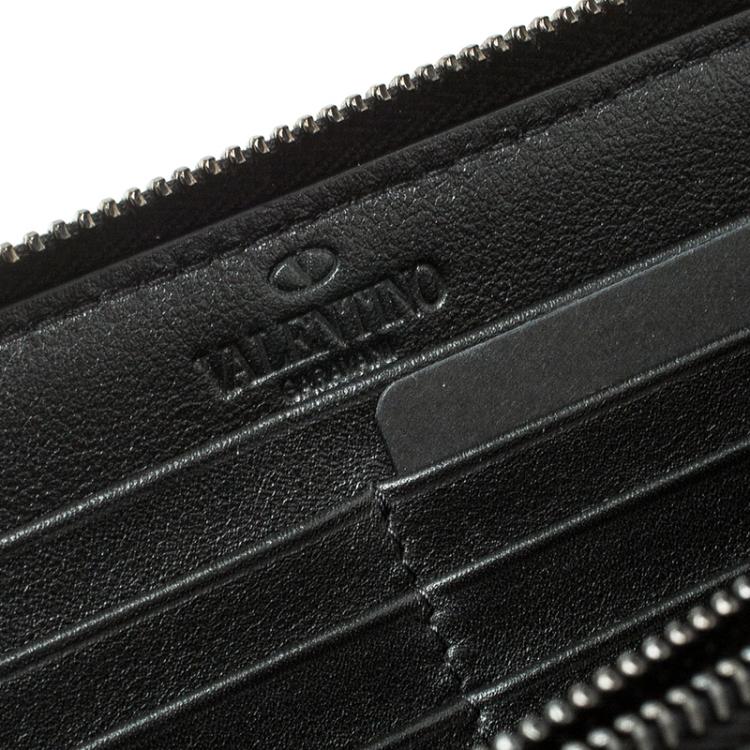 Pre Owned Valentino Black Camouflage Leather Noir Zip Around Wallet