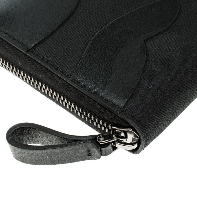 Pre Owned Valentino Black Camouflage Leather Noir Zip Around Wallet